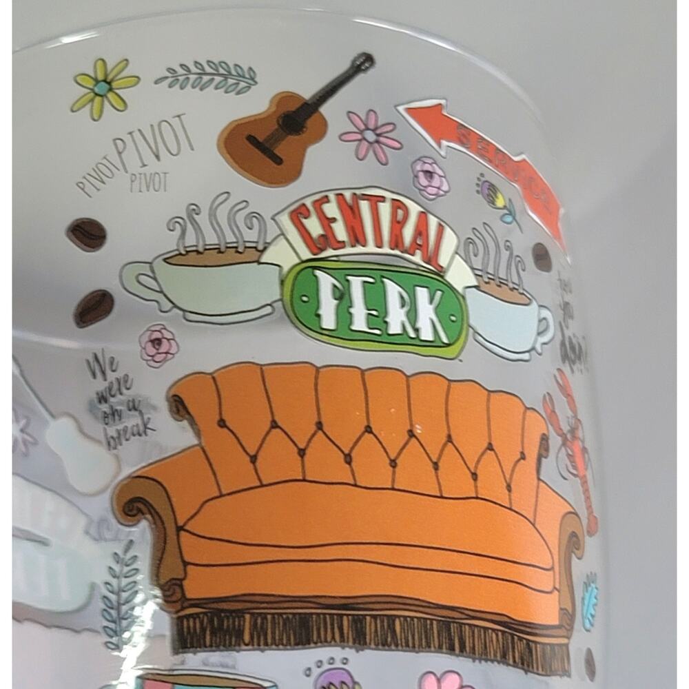 Rare FRIENDS the TV Show CENTRAL PERK Clear Coffee Mug by Silver Buffalo 22 oz - Picture 11 of 12